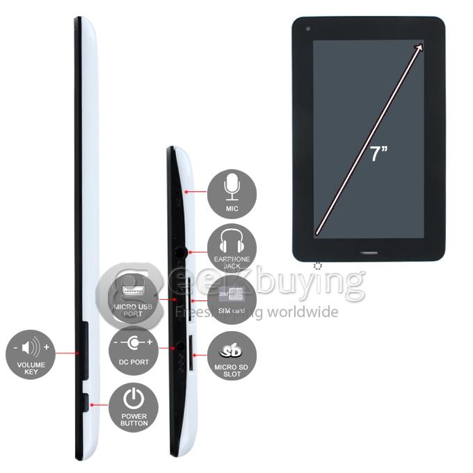 T13 7 inch Allwinner A13 Phone Call Function 512M 4G ROM Dual Camera White 