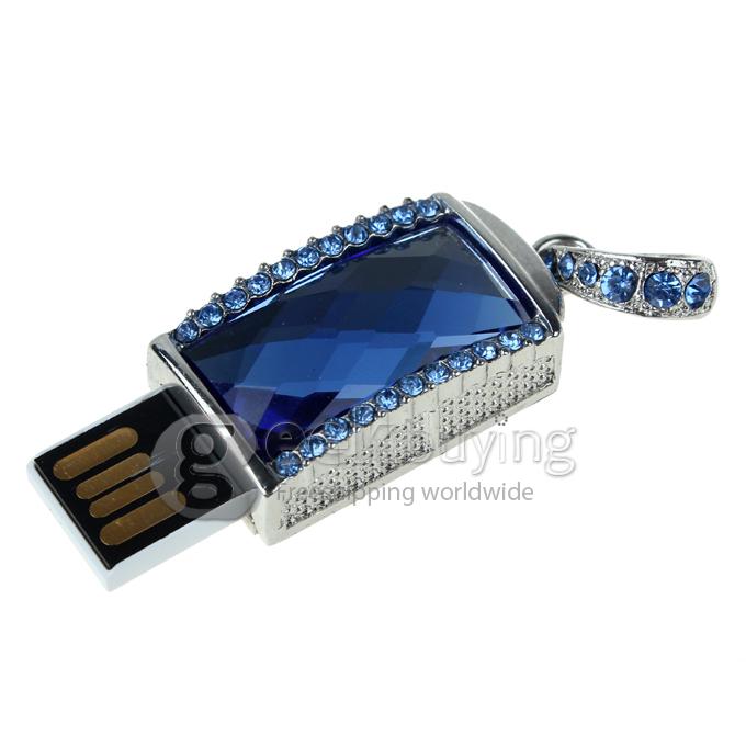 16GB Stylish Pendant Necklace Style USB 2.0 Flash Drive Memory Stick U Disk with Blue Rhinestones