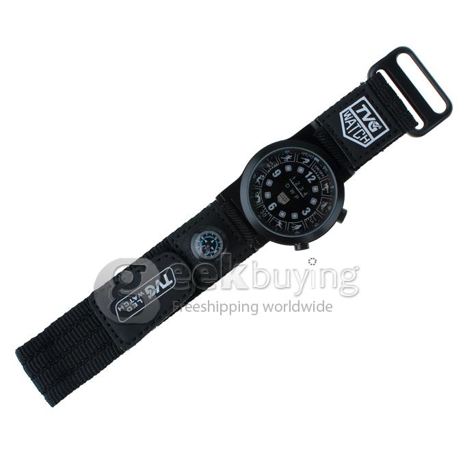 TVG Fashionable Waterproof LED Sports with Compass Watch for Men - Black