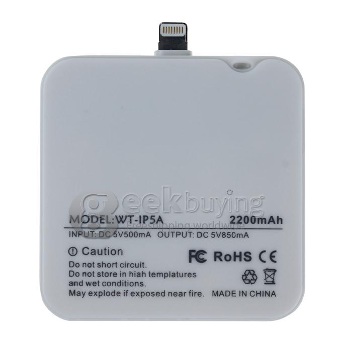 New 2200mAh Portable Rechargeable External Backup Battery Power Charger for iPhone 5S 5C 5 / iPad mini - White