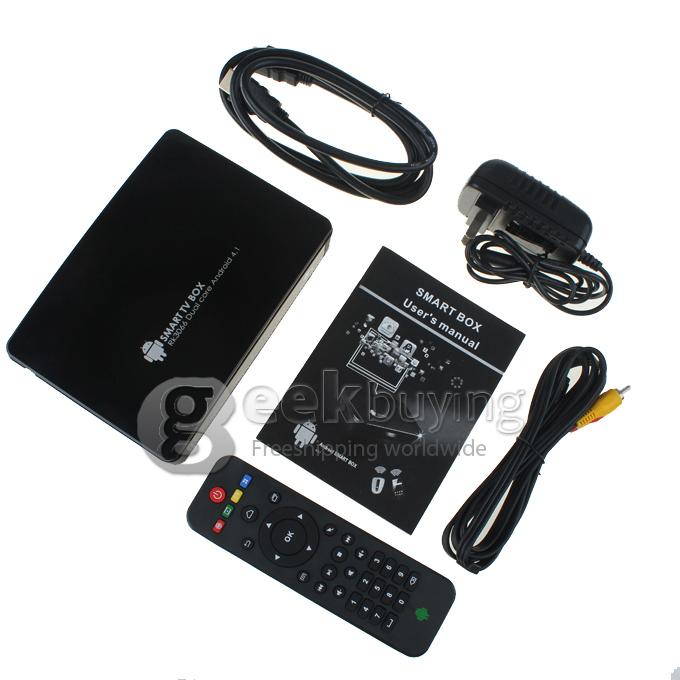 GV-25 Dual Core Google Android 4.1 RK3066 ARM Cortex A9 1.6GHz Mini TV BOX HDMI HDD Player 1GB/8G RJ45 WiFi with IR Remote Control-Black