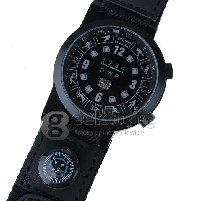 TVG Fashionable Waterproof LED Sports with Compass Watch for Men - Black