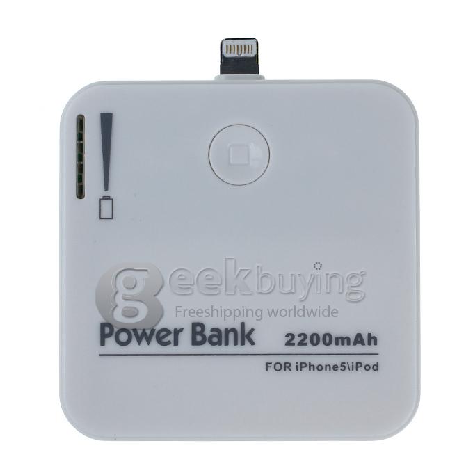 New 2200mAh Portable Rechargeable External Backup Battery Power Charger for iPhone 5S 5C 5 / iPad mini - White
