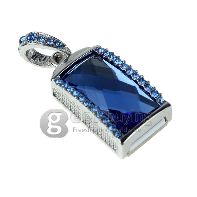 32GB Stylish Pendant Necklace Style USB 2.0 Flash Drive Memory Stick U Disk with Blue Rhinestones