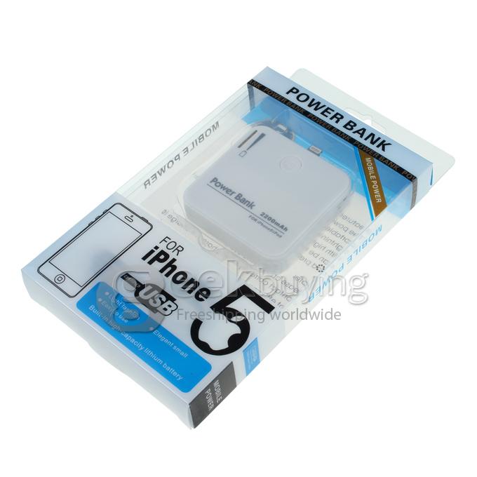 New 2200mAh Portable Rechargeable External Backup Battery Power Charger for iPhone 5S 5C 5 / iPad mini - White