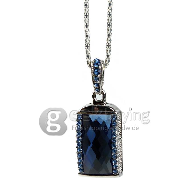 32GB Stylish Pendant Necklace Style USB 2.0 Flash Drive Memory Stick U Disk with Blue Rhinestones