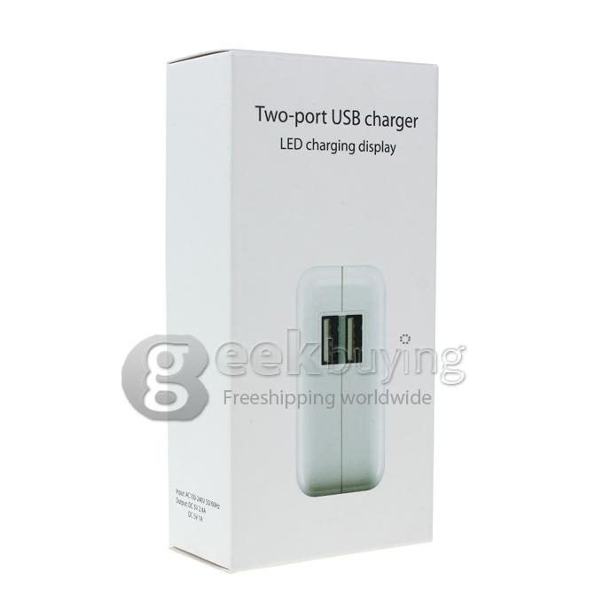 EU Quality 10W 2.4A Dual USB Port Wall Charger with Led Light for Cell Phone and Tablet PC