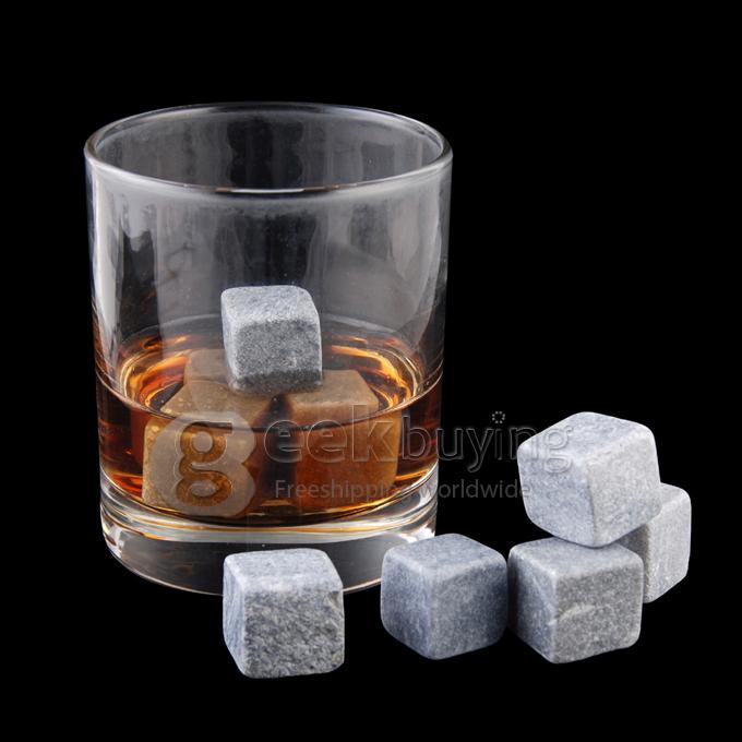 New Marble Soapstone Ice Rocks Tumbled Cubes Wine / Whiskey / Coffee Stones 6pcs/set