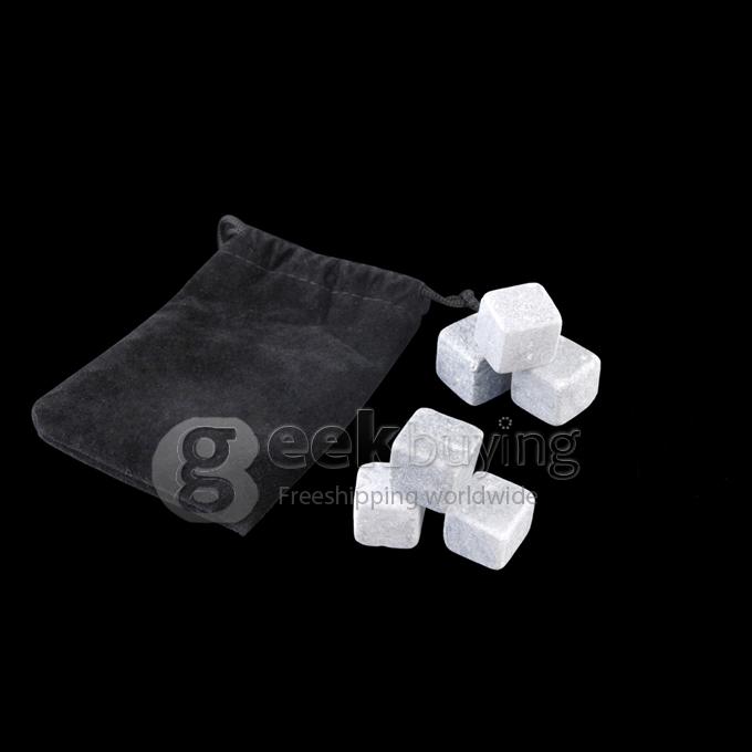 New Marble Soapstone Ice Rocks Tumbled Cubes Wine / Whiskey / Coffee Stones 6pcs/set