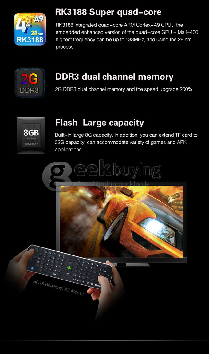 U4B Measy RK3188 Android 4.2 Quad Core 1.6Ghz Mini PC TV Box Dongle 2G/8G Dual Band 2.4G/5G Wifi Bluetooth HDMI - Black