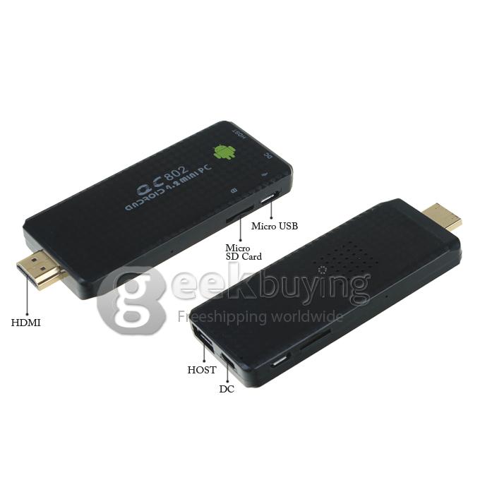 QC802 Quad Core Google Android 4.2 RK3188T 1.4GHz Mini TV BOX Dongle HDMI HDD Player 2G/16G WiFi Bluetooth Black