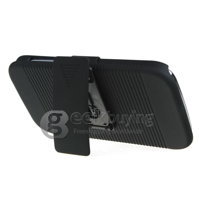 New Ribbed Shell Holster Belt Clip Case Stand for Samsung Galaxy S4 i9500-Black