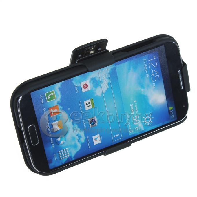 New Ribbed Shell Holster Belt Clip Case Stand for Samsung Galaxy S4 i9500-Black