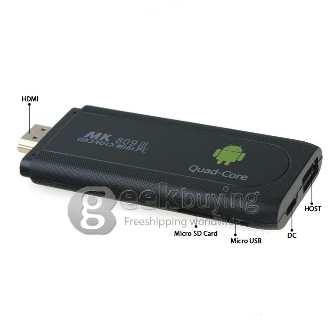 MK809III Quad-Core Google Android 4.2 RK3188T 1.4GHz Mini TV BOX Dongle HDMI HDD Player 2G/8G 1080P Bluetooth Wifi Black 