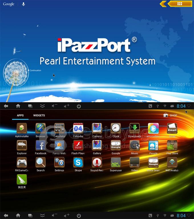 IPazzPort Pearl Dual Core Android 4.1 RK3066 1.6GHz TV BOX Dongle 2.0MP Camera AV Output Ethernet Port +2.4 GHz Wireless Voice Keyboard  