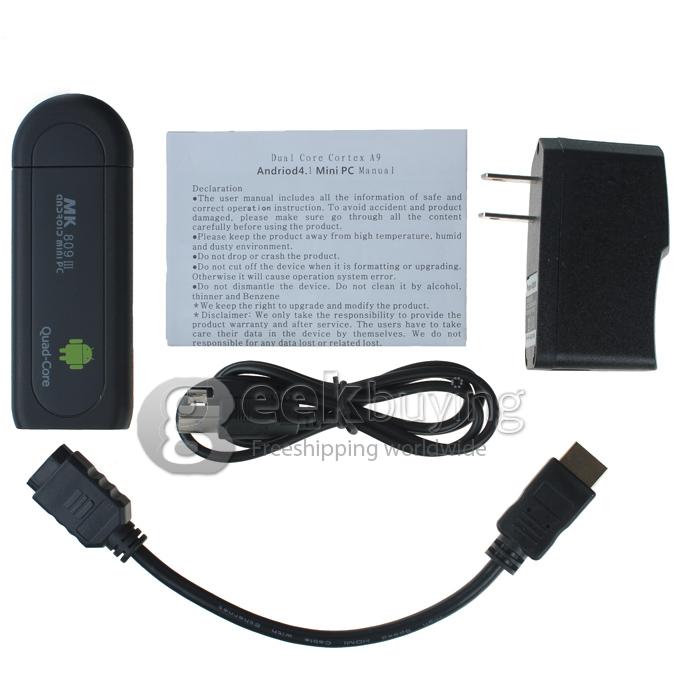 MK809III Quad-Core Google Android 4.2 RK3188T 1.4GHz Mini TV BOX Dongle HDMI HDD Player 2G/8G 1080P Bluetooth Wifi Black 