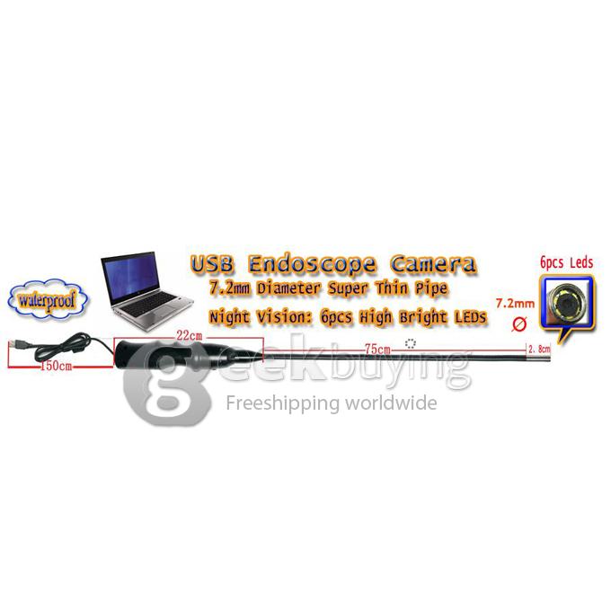EN-07A 7.2mm Inspection Camera USB 2.0 Digital Waterproof Endoscope with 6 LED Adjustable Brightness