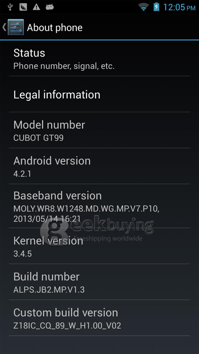 Cubot GT99 MTK6589 Quad Core 1.2GHz 4.5Inch Android 4.2 OS Smartphone 1GB RAM 4GB ROM HD Screen 12.0MP Camera with 3G/GPS-Black