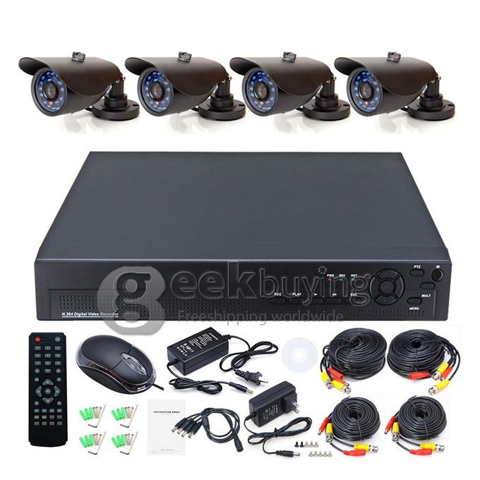 H.264 1/4' Color CMOS Weatherproof Surveillance DVR Kit with 24 LEDs 480TV Lines 3.6mm Lens 4CH CCTV Camera system