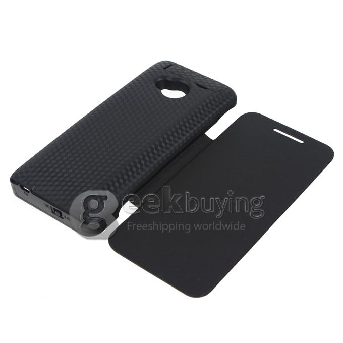 3800mAh External Battery Power Charger with Flip Leather Stand Case For HTC One M7 - Black
