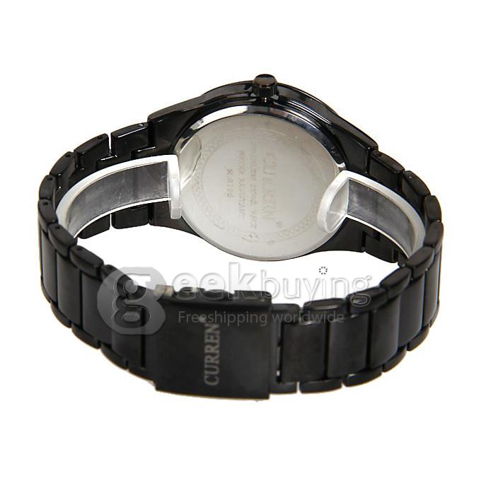 Curren 8106 Men's Watch Strips Hour Marks with Calendar Round Dial Steel Watchband - Black