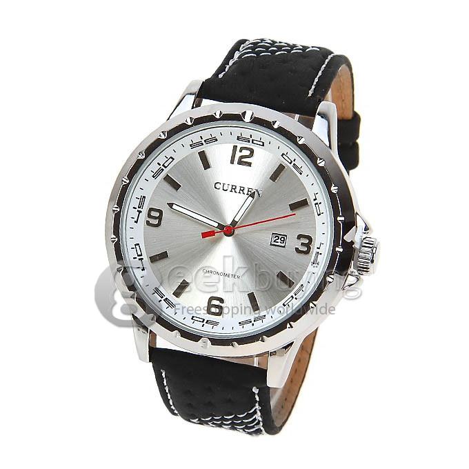 Curren Men's Watch 4 Numbers and Strips Hour Marks with Round Dial Leather Band