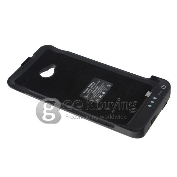 3800mAh External Power Bank Backup Battery Charger Stand Case for HTC One M7 - Black