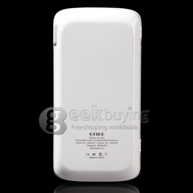 5000mAh Power Bank Charger with Mini Bluetooth Wireless Keyboard for iPad iPhone Tablet - White