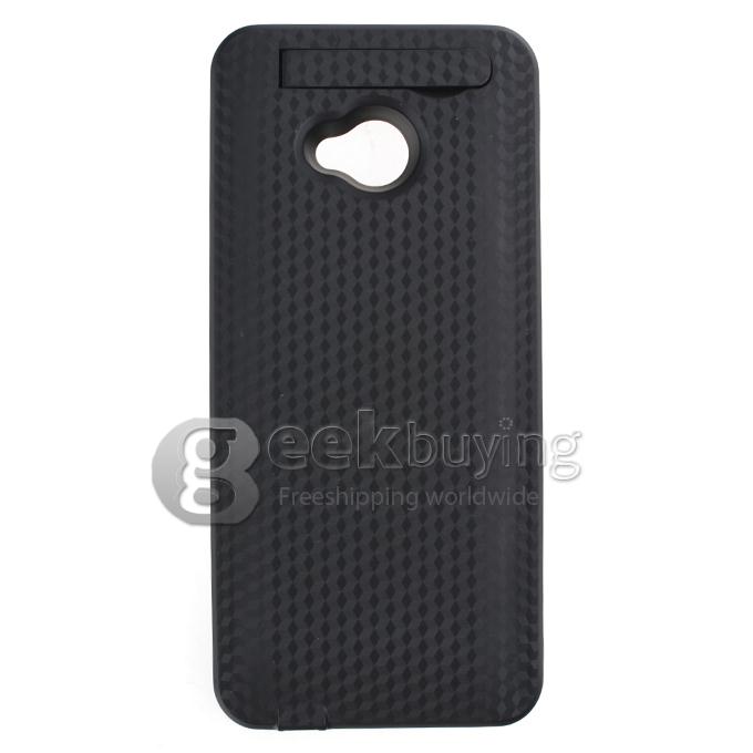 3800mAh External Power Bank Backup Battery Charger Stand Case for HTC One M7 - Black