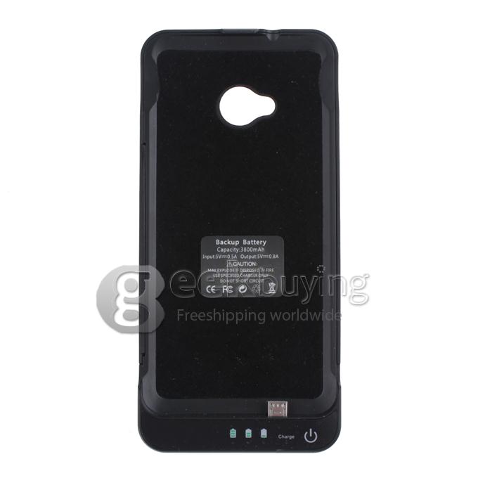 3800mAh External Power Bank Backup Battery Charger Stand Case for HTC One M7 - Black