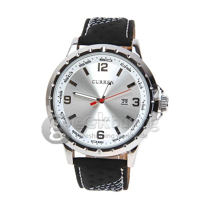 Curren Men's Watch 4 Numbers and Strips Hour Marks with Round Dial Leather Band