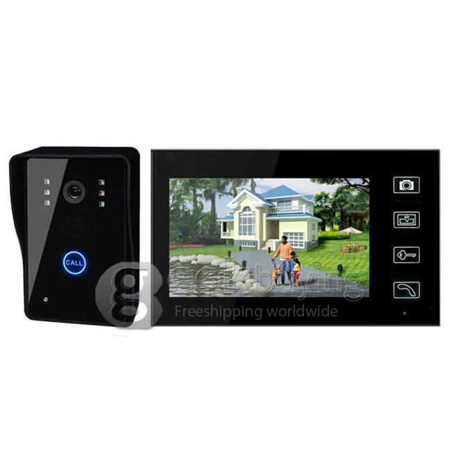2.4GHz Wireless 2 x 7 TFT Doorbell Door Phone Intercom System(Calls, Intercom, Unlock, Monitor, Night Vision) - Black