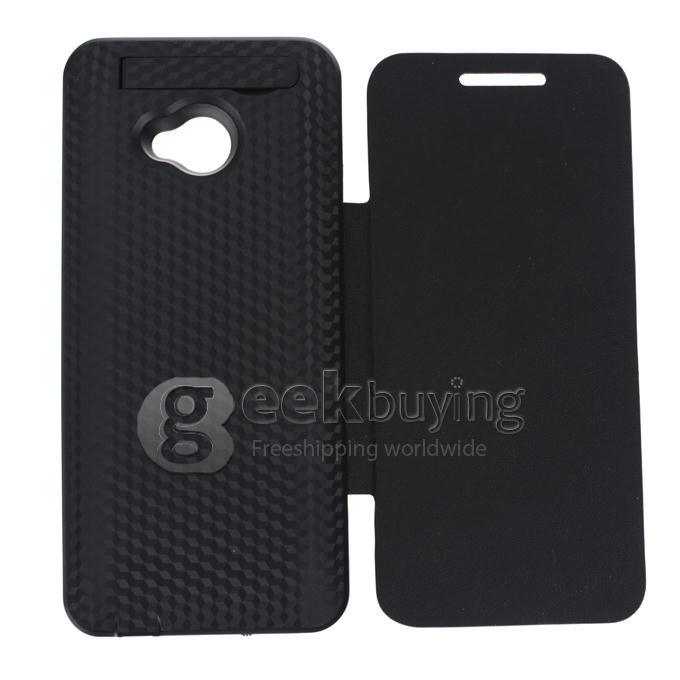 3800mAh External Battery Power Charger with Flip Leather Stand Case For HTC One M7 - Black