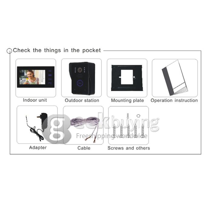 2.4GHz Wireless 2 x 7 TFT Doorbell Door Phone Intercom System(Calls, Intercom, Unlock, Monitor, Night Vision) - Black