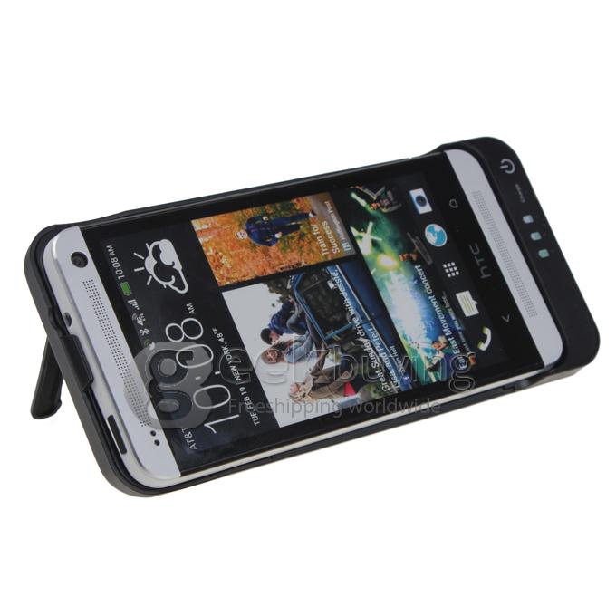 3800mAh External Power Bank Backup Battery Charger Stand Case for HTC One M7 - Black