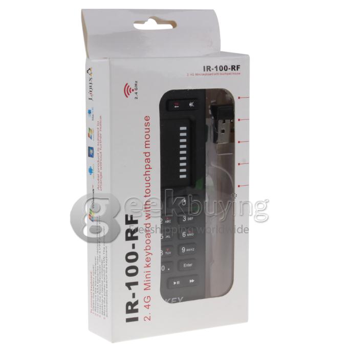 IR-100-RF 2.4G Wireless MINI Keyboard with Number and Touchpad Mouse - Black