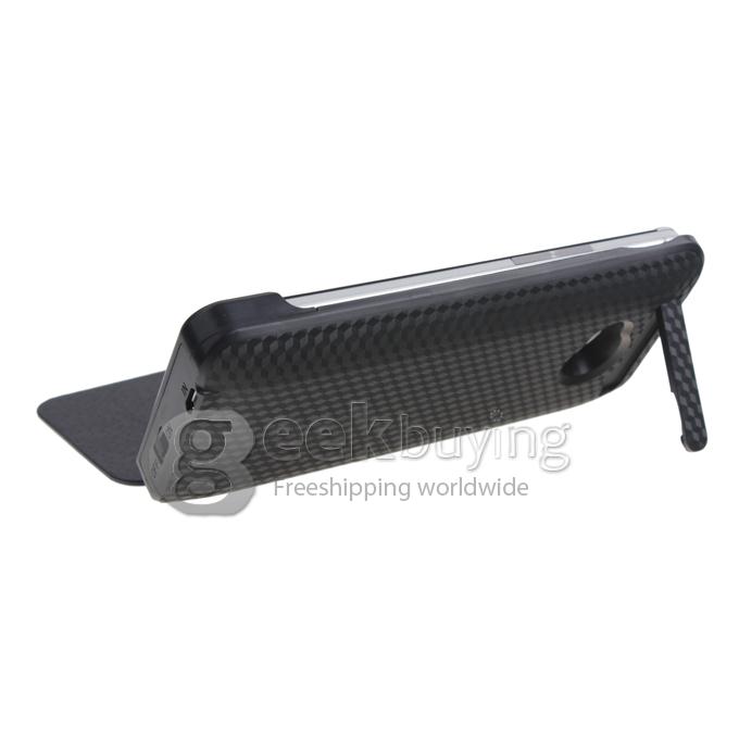 3800mAh External Battery Power Charger with Flip Leather Stand Case For HTC One M7 - Black