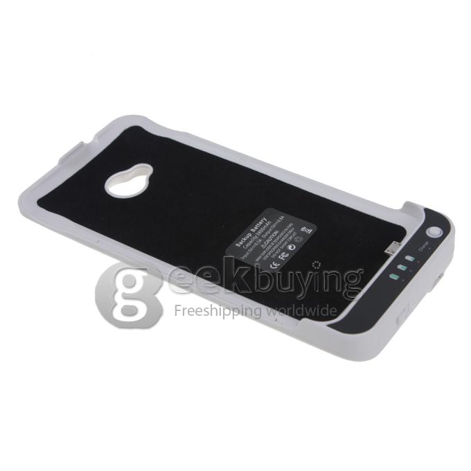 3800mAh External Power Bank Backup Battery Charger Stand Case for HTC One M7 - White 