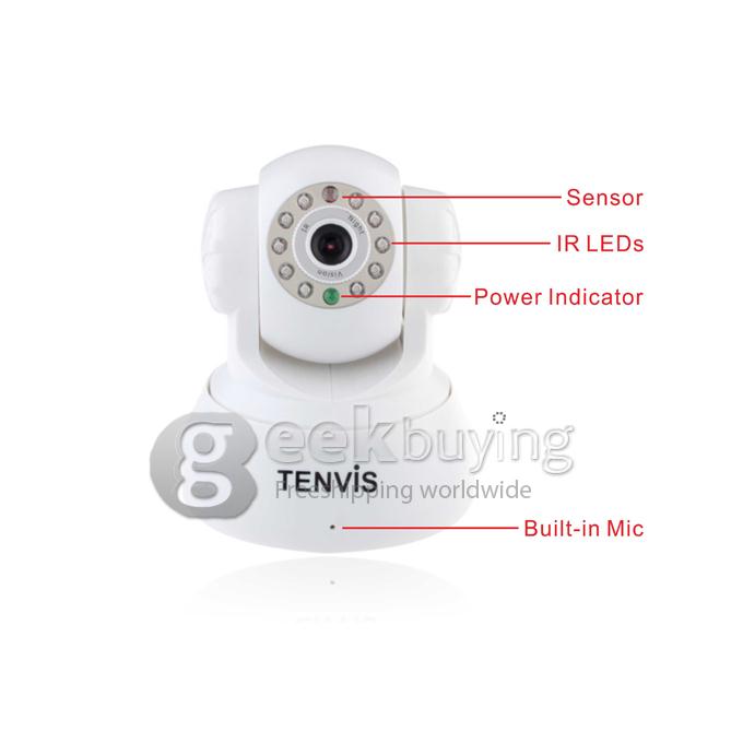 Tenvis JPT3815W Wireless IP Camera with 300K Pixels 10 IR LEDs Two-Way Audio Night Vision Motion Detection - White