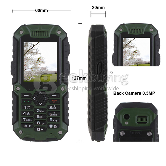 CUBOT DT99 2.2 Inch Waterproof Dustproof Shockproof Dual SIM Card Interphone with Bluetooth FM Camera-Green