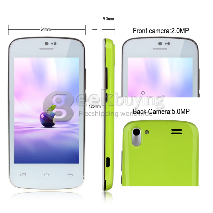 Doogee DG100 4.0inch WVGA Capacitive Screen MTK6572W Dual Core Smartphone 4GB ROM 5.0MP Camera Android 4.2 OS 3G/GPS-Green