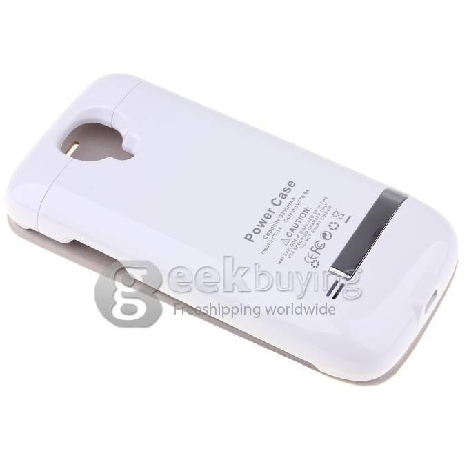 3000mAh Backup Battery Charger with Flip Case for Samsung Galaxy S4 Mini - White