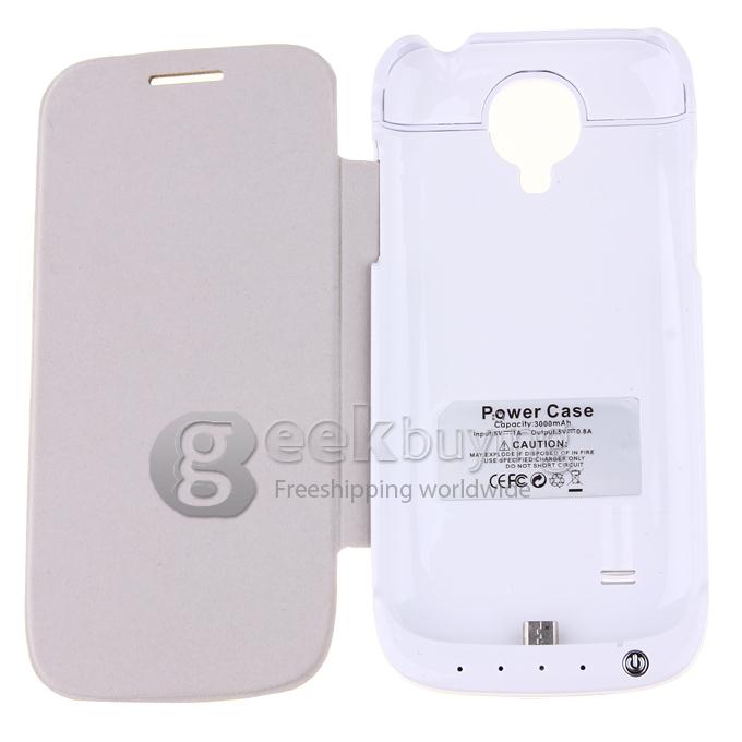 3000mAh Backup Battery Charger with Flip Case for Samsung Galaxy S4 Mini - White