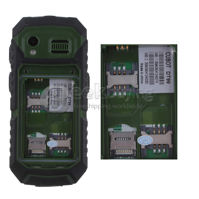 CUBOT DT99 2.2 Inch Waterproof Dustproof Shockproof Dual SIM Card Interphone with Bluetooth FM Camera-Green