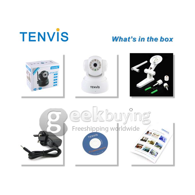 Tenvis JPT3815W Wireless IP Camera with 300K Pixels 10 IR LEDs Two-Way Audio Night Vision Motion Detection - White