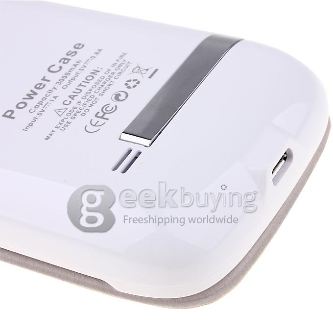 3000mAh Backup Battery Charger with Flip Case for Samsung Galaxy S4 Mini - White