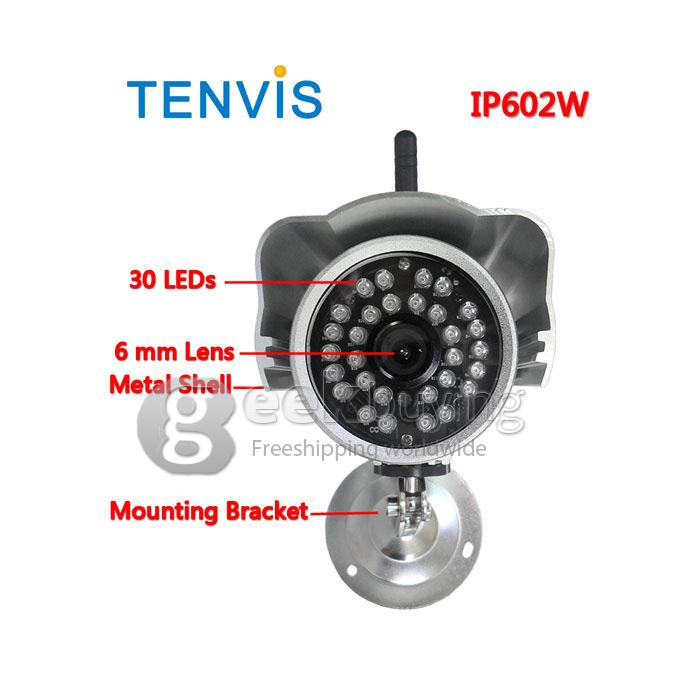 TENVIS IP602W 640x480 Wireless Outdoor Remote Surveillance Cameras W/ 30-IR LED Night Vision - Silver