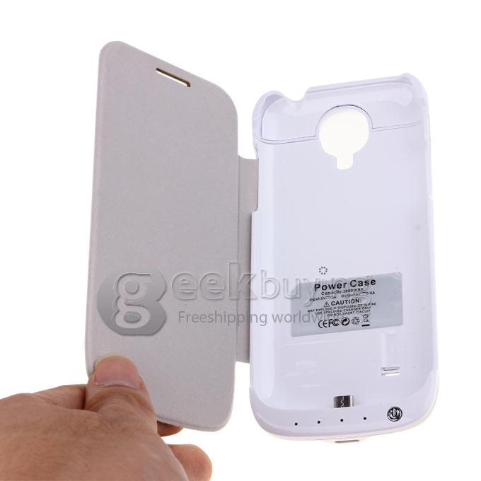 3000mAh Backup Battery Charger with Flip Case for Samsung Galaxy S4 Mini - White