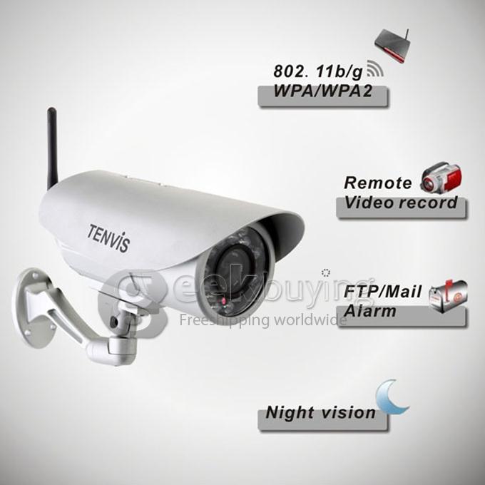 Tenvis IP391W Outdoor Waterproof Wireless IP Camera with 300K Pixels 18 IR LEDs Night Vision Motion Detection(Silver)