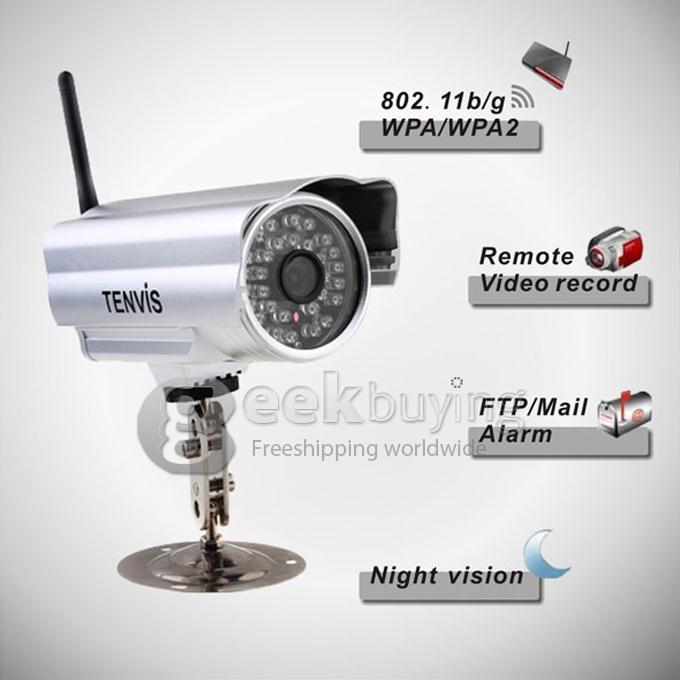 TENVIS IP602W 640x480 Wireless Outdoor Remote Surveillance Cameras W/ 30-IR LED Night Vision - Silver